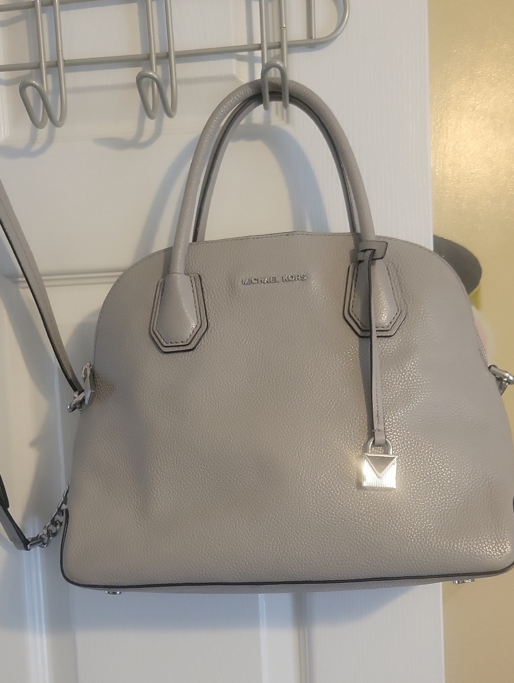 Michael Kors Pebbled Dome Satchel, Crossbody in Light Gray